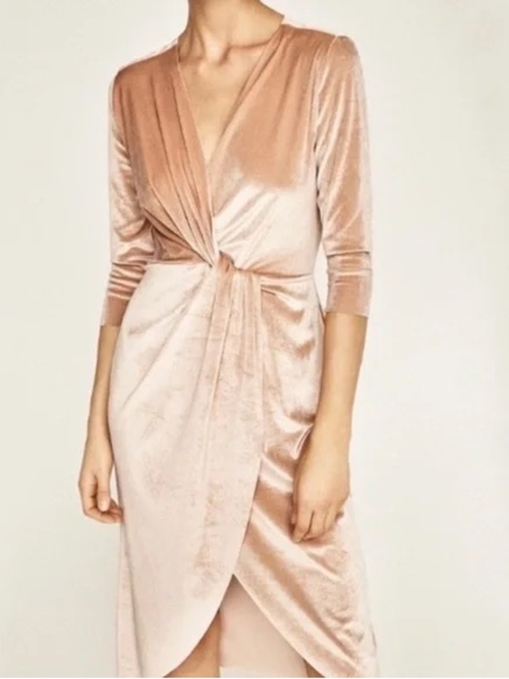 ZARA Velvet Knot Front Wrap Dress - Picture 1 of 6